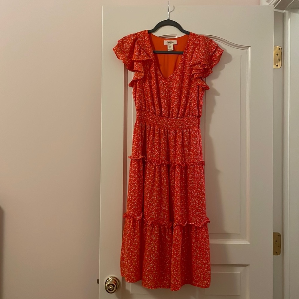 orange flower midi dress